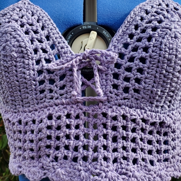 Summer Crop Halter Crochet Boho Retro 70s Festival Top - Picture 4 of 8